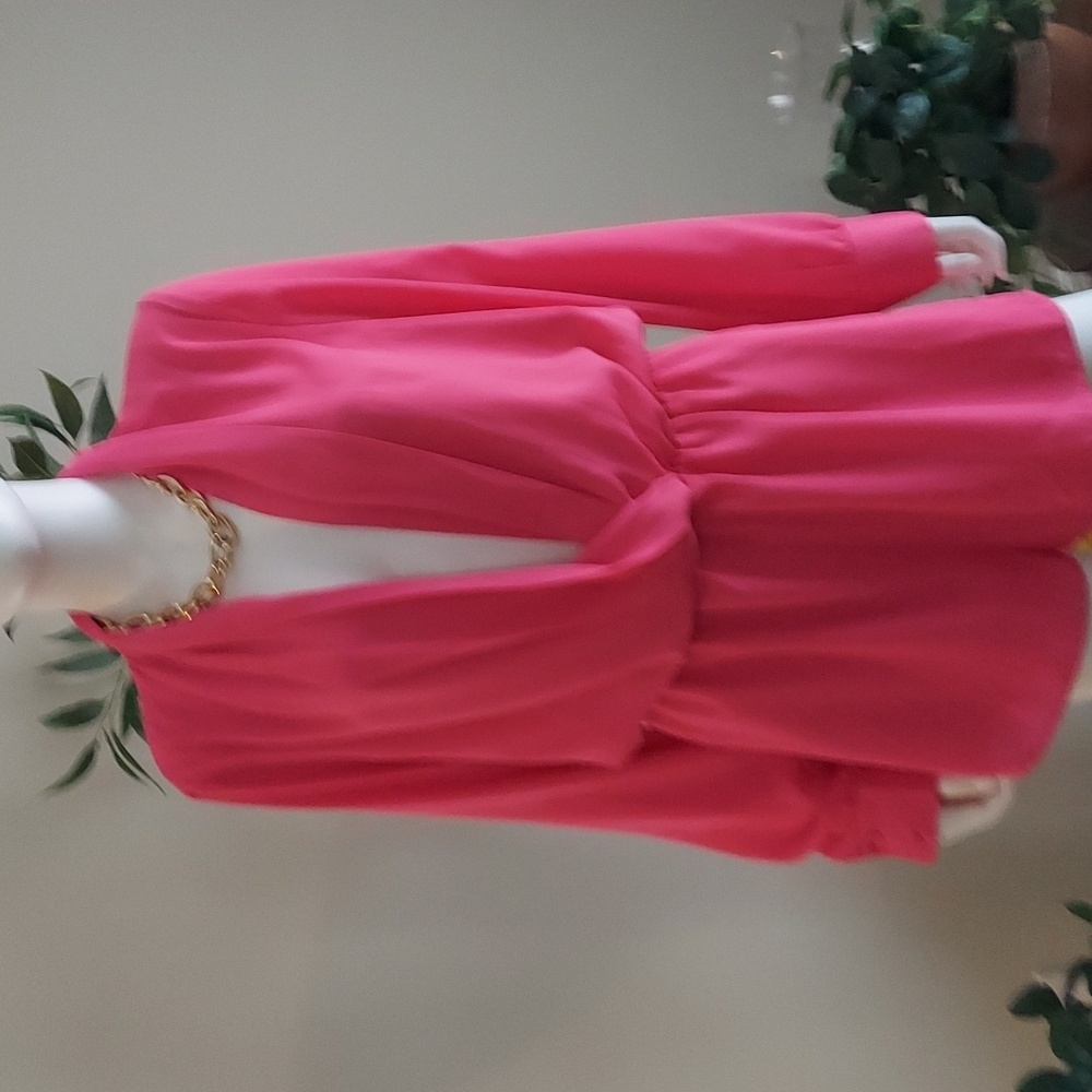 superdown Hot Pink Draped Long-Sleeve Romper